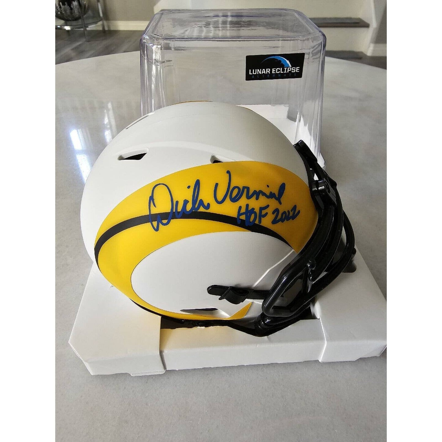 Dick Vermiel Autographed/Signed Mini Helmet Beckett LA Rams Lunar Eclipse