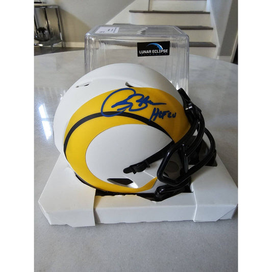 Isaac Bruce Autographed/Signed Mini Helmet Beckett Sticker LA Rams Lunar Eclipse