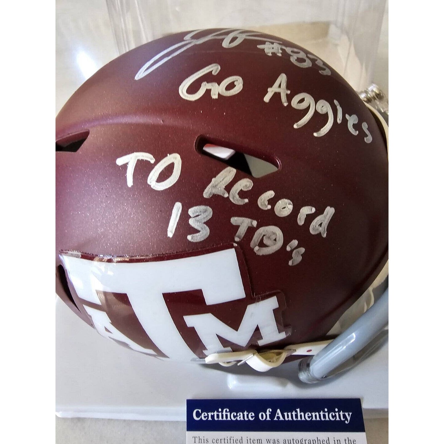Josh Reynolds Autographed/Signed Mini Helmet Texas A&M TD Record