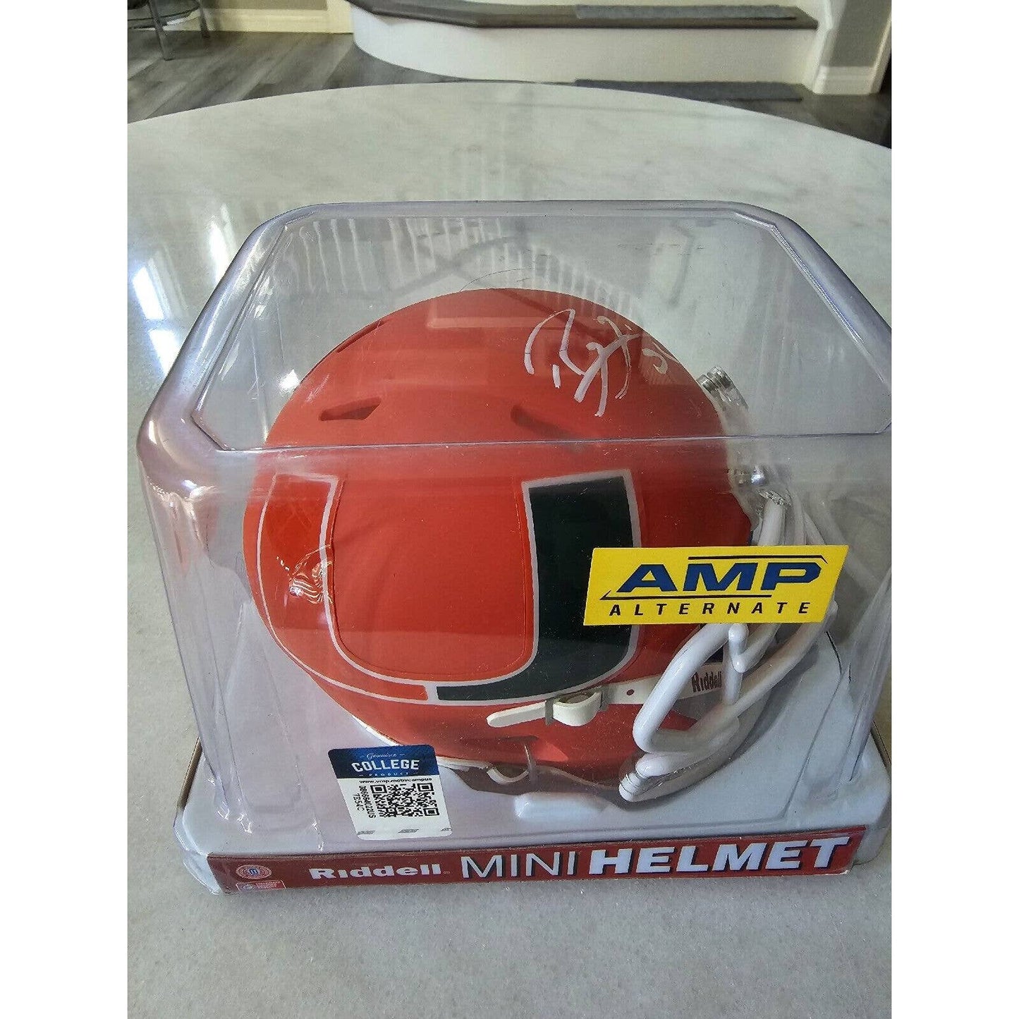 Ray Lewis Autographed/Signed Mini Helmet Beckett Miami Hurricanes Amp Alternate