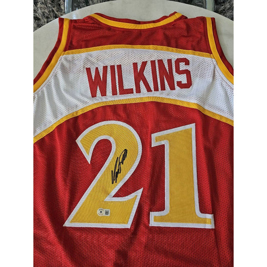 Dominique Wilkins Autographed/Signed Jersey Beckett Sticker Atlanta Hawks