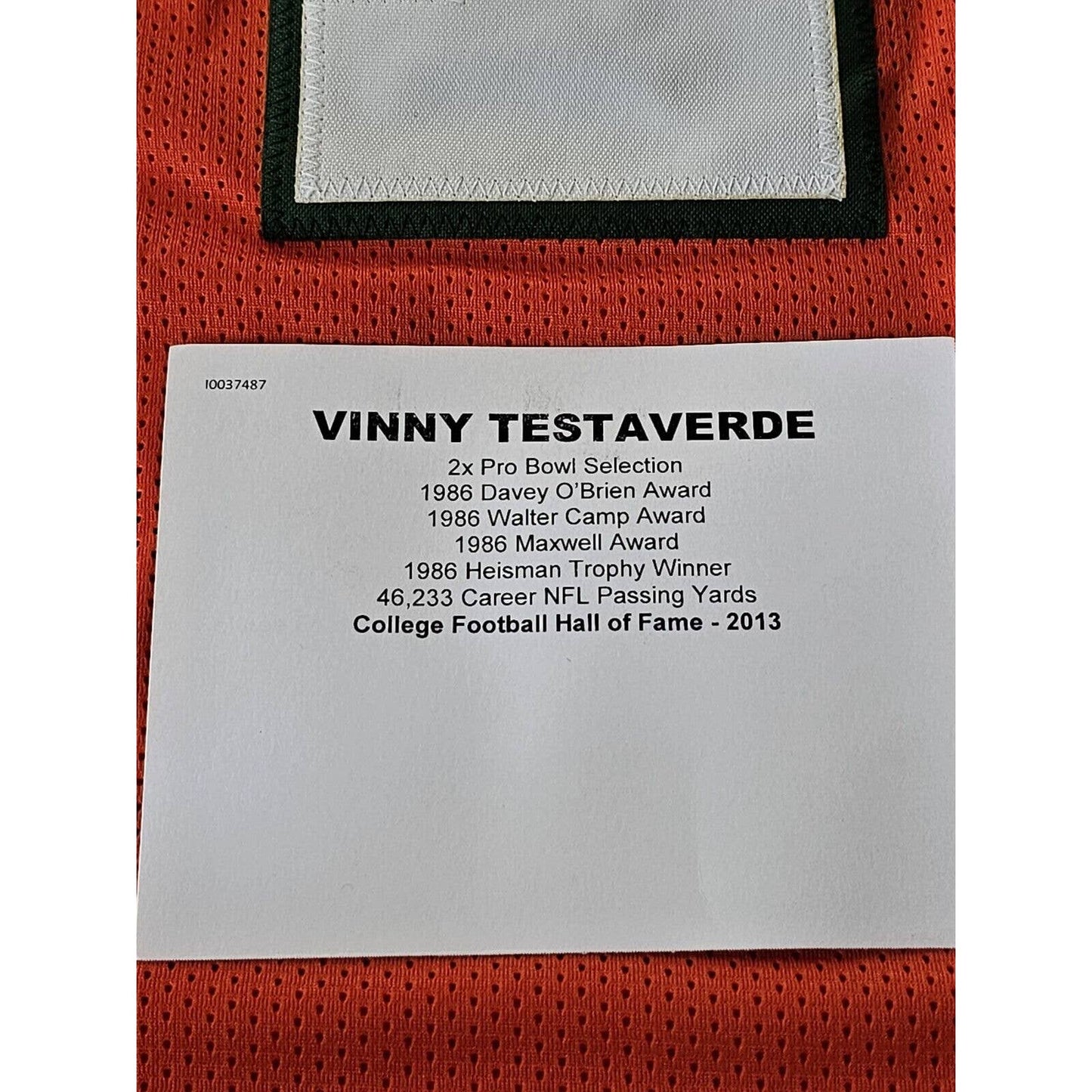 Vinny Testaverde Autographed/Signed Jersey TRISTAR Miami Hurricanes Heisman