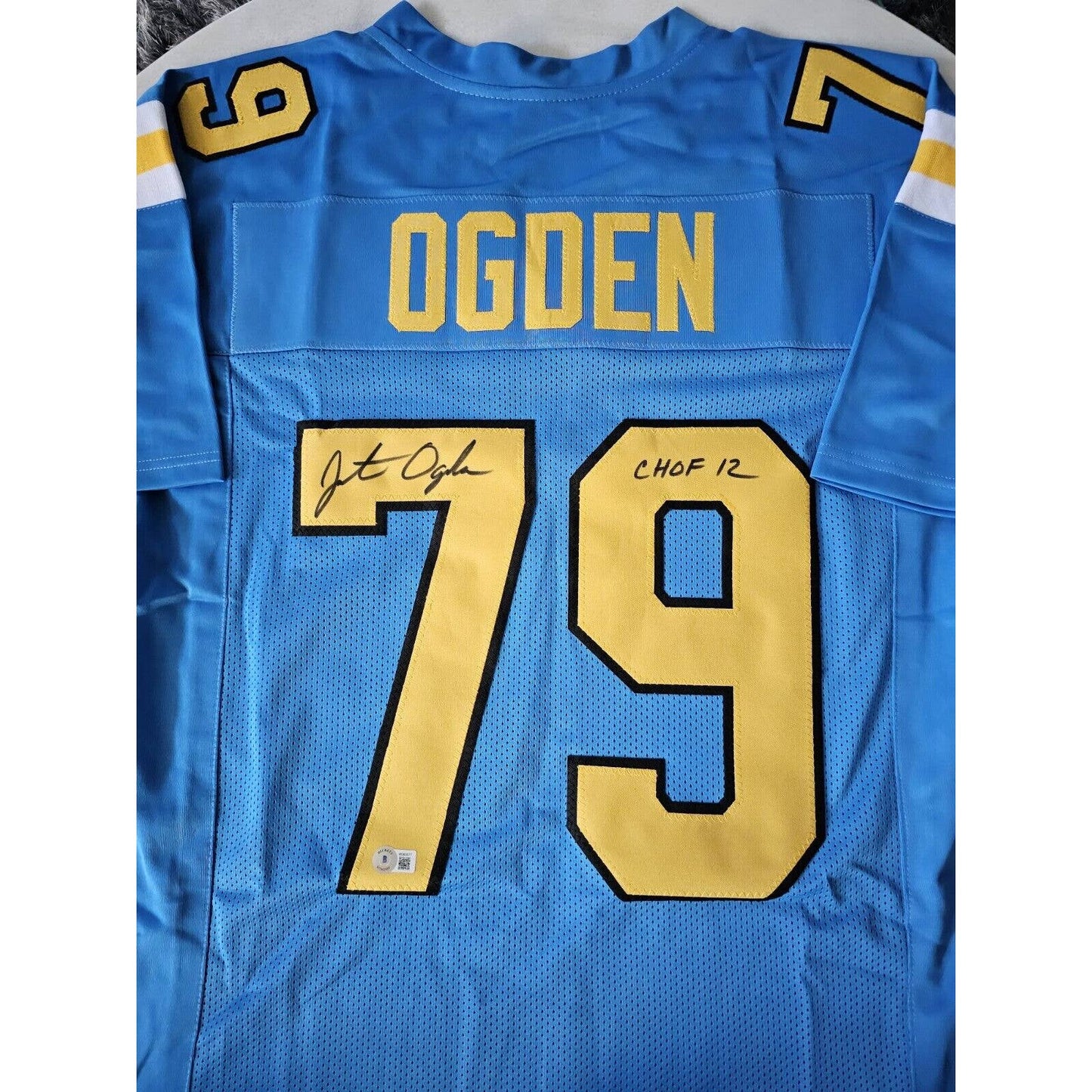 Jonathan Ogden Autographed/Signed Jersey Beckett Sticker UCLA Bruins HOF
