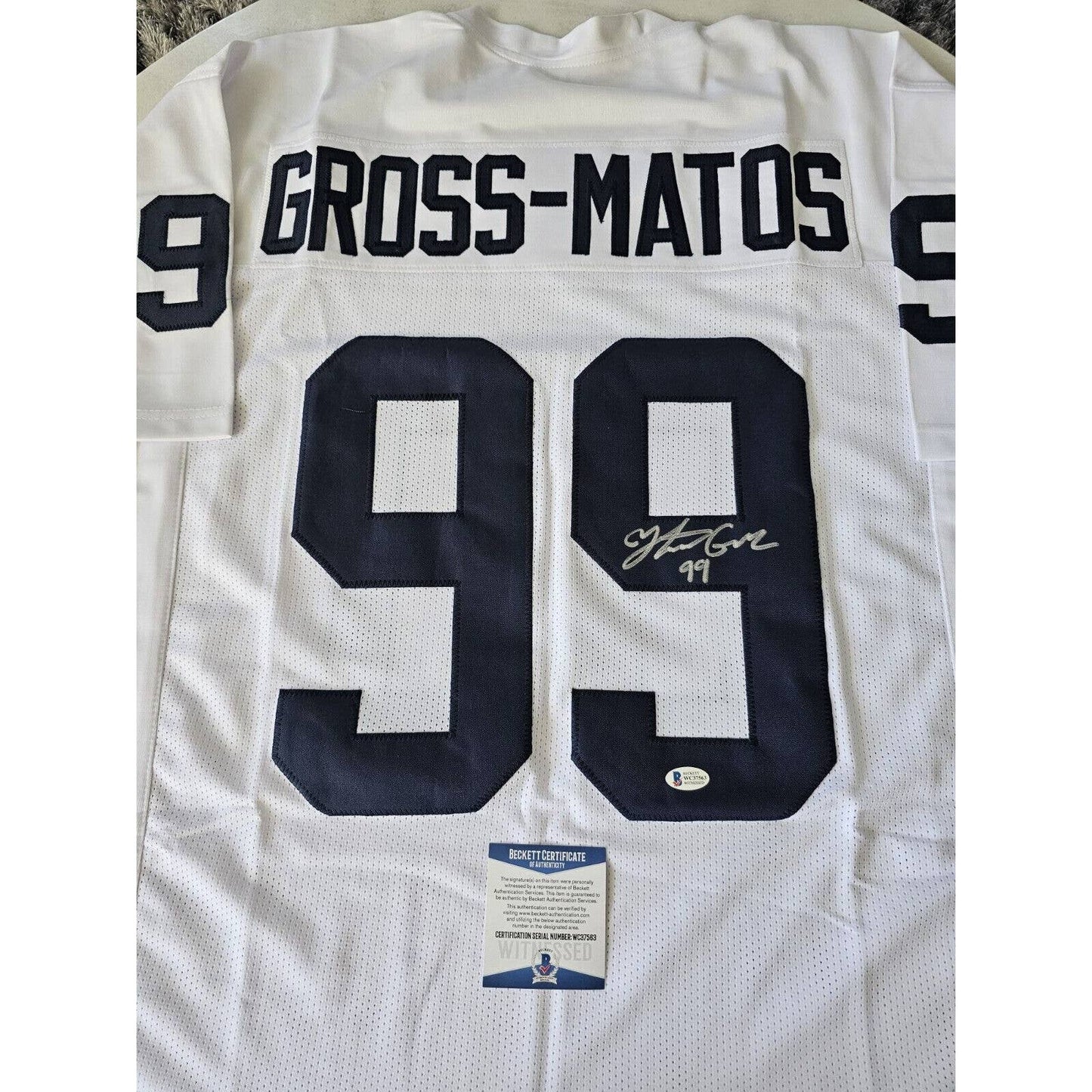 Yetur Gross-Matos Autographed/Signed Jersey Beckett COA Penn State Nittany Lions