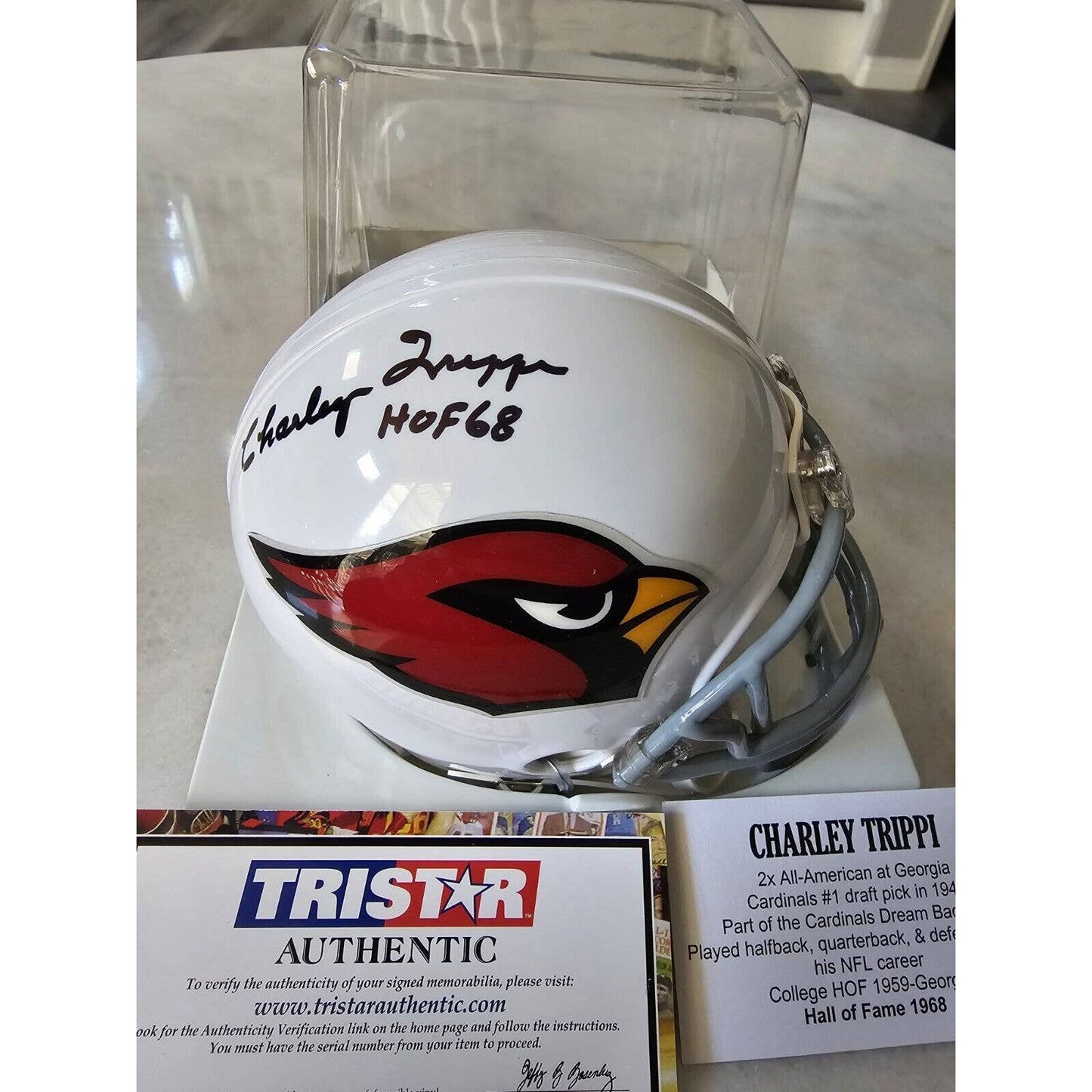 Charley Trippi Autographed/Signed Mini Helmet TRISTAR Arizona Chicago Cardinals