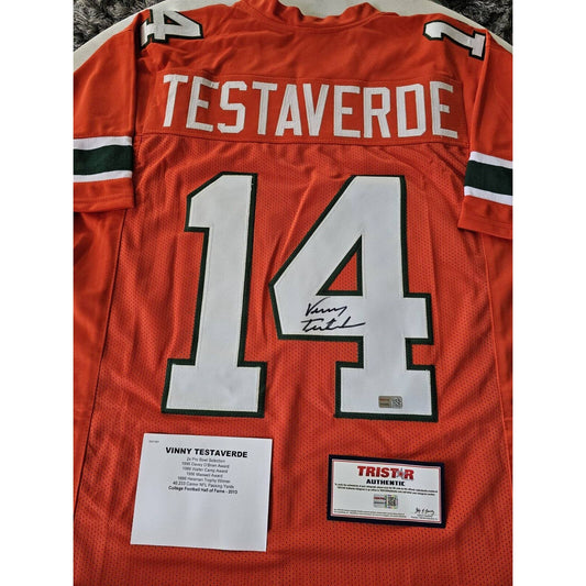 Vinny Testaverde Autographed/Signed Jersey TRISTAR Miami Hurricanes Heisman