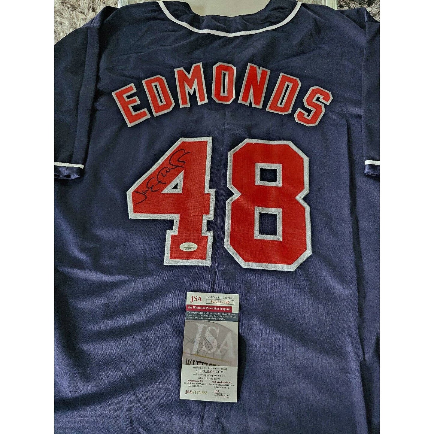 Jim Edmonds Autographed/Signed Jersey JSA Anaheim Angels Los Angeles