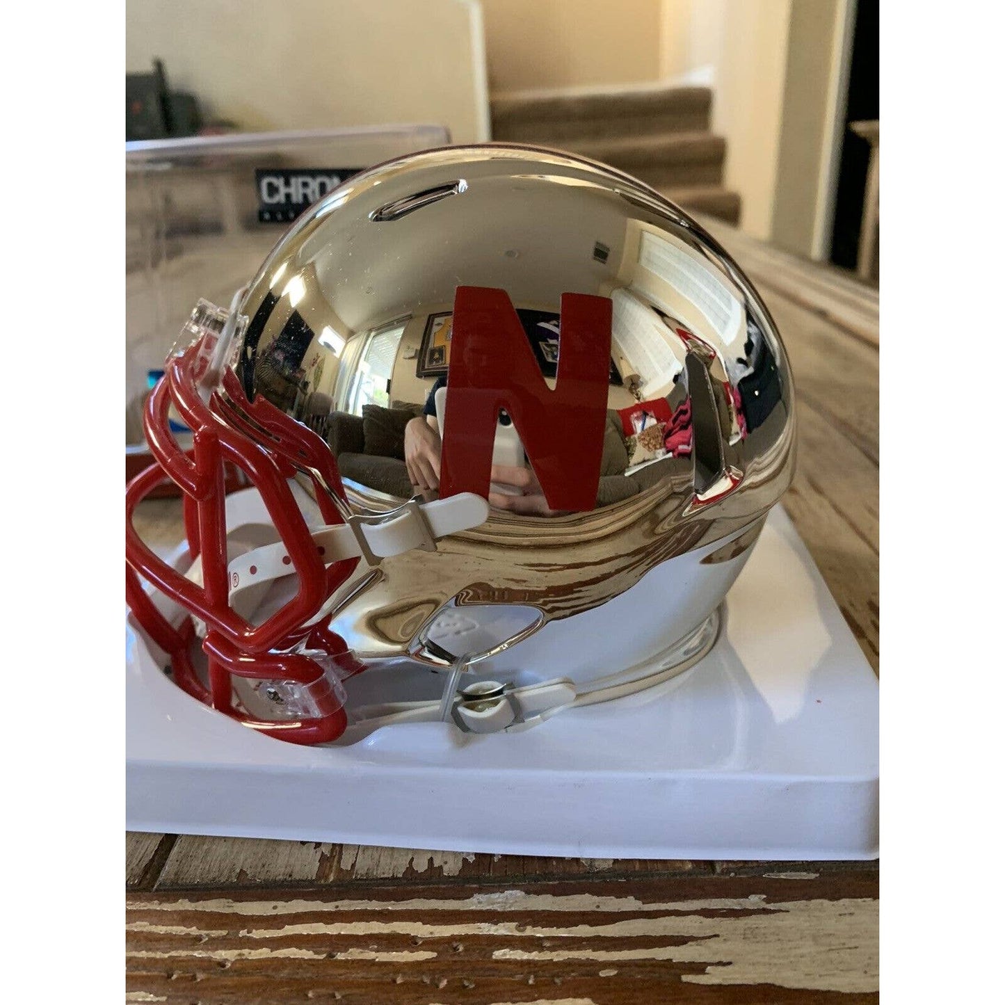 Mike Rozier Autographed/Signed Chrome Mini Helmet COA Nebraska Cornhuskers B - TreasuresEvolved