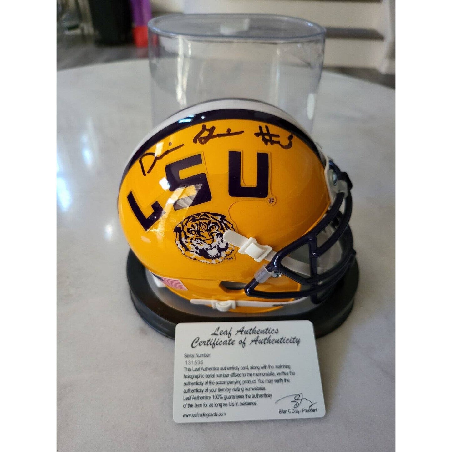 Derrius Guice Autographed/Signed Mini Helmet LSU Tigers - TreasuresEvolved