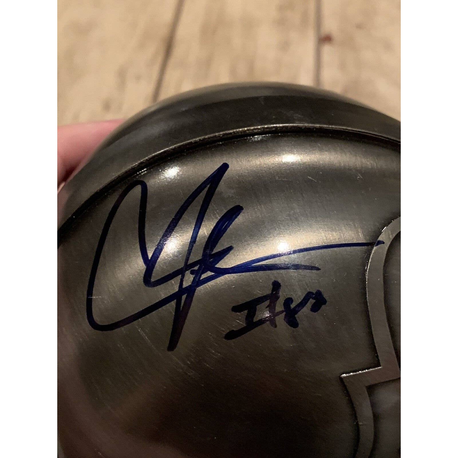 Andre Johnson David Carr Autographed/Signed Pewter Mini Helmet Houston Texans - TreasuresEvolved