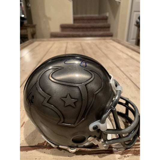 Andre Johnson David Carr Autographed/Signed Pewter Mini Helmet Houston Texans - TreasuresEvolved