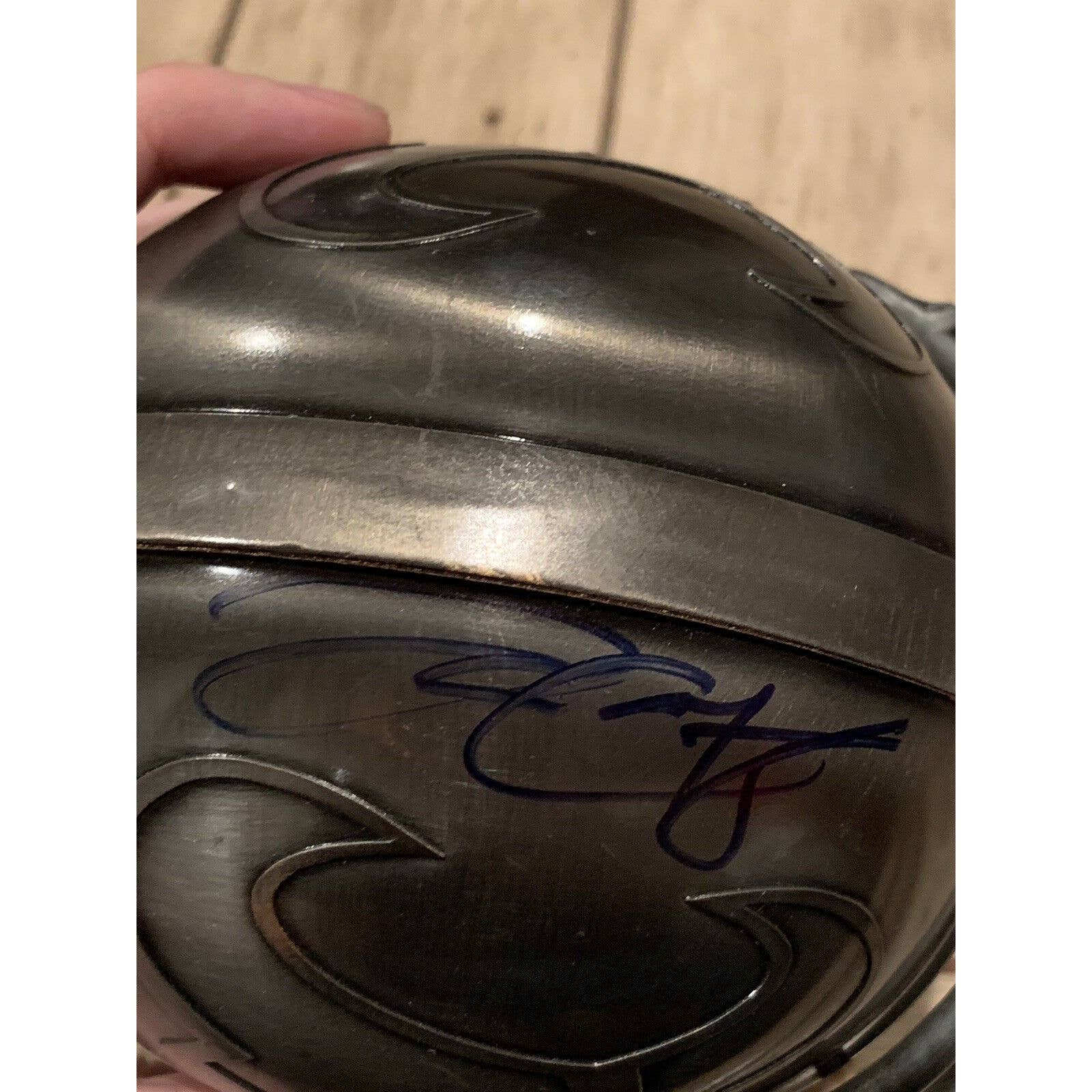 Andre Johnson David Carr Autographed/Signed Pewter Mini Helmet Houston Texans - TreasuresEvolved