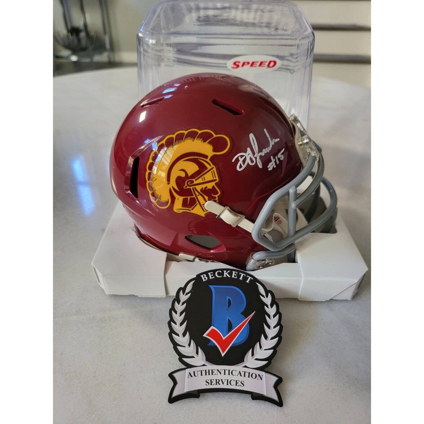 Drake London Autographed/Signed Mini Helmet Beckett COA USC Trojans - TreasuresEvolved