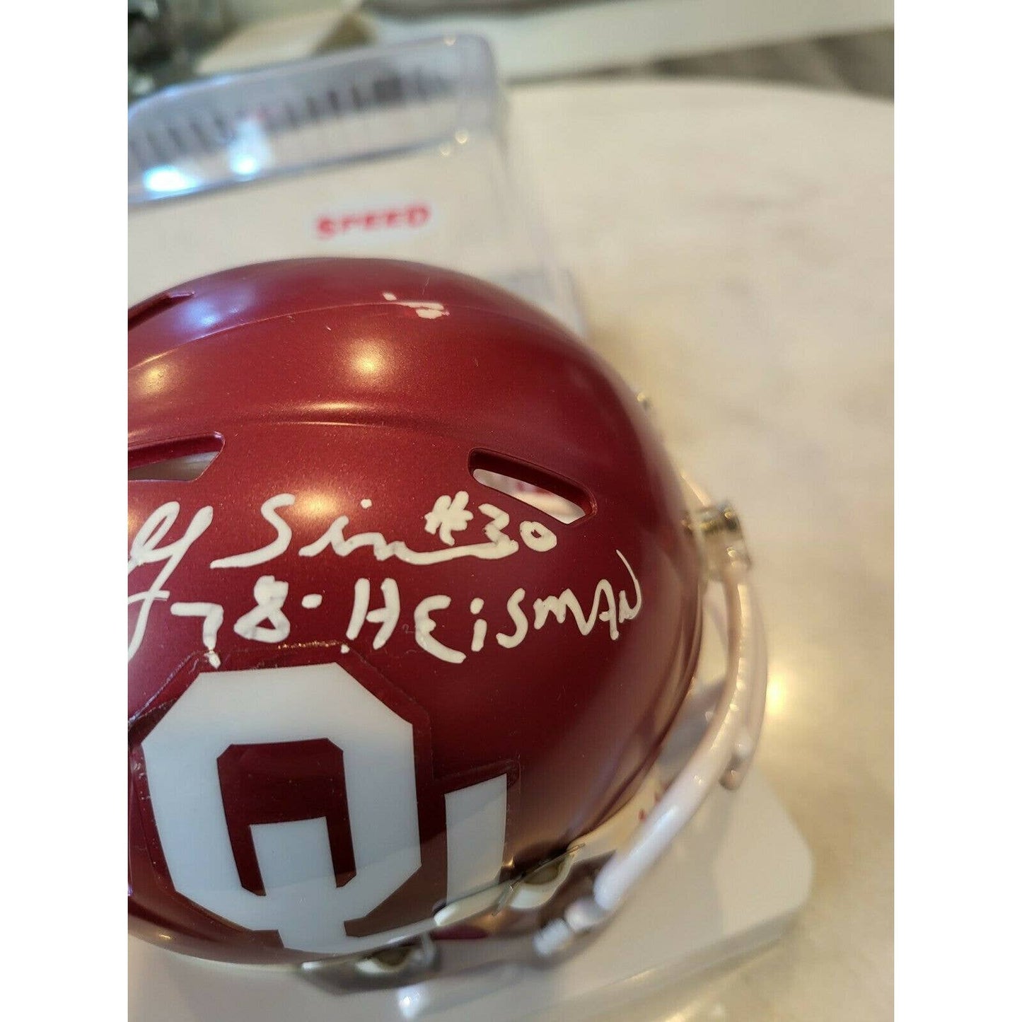 Billy Sims Autographed/Signed Mini Helmet TRISTAR Oklahoma Sooners Heisman - TreasuresEvolved