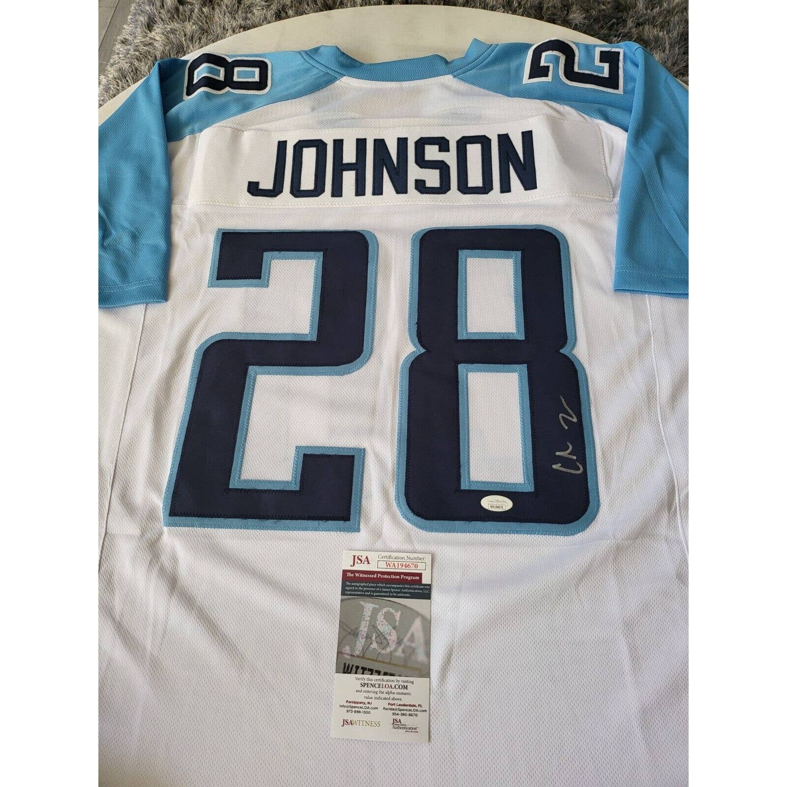 Chris Johnson Autographed/Signed Jersey COA Tennessee Titans - TreasuresEvolved