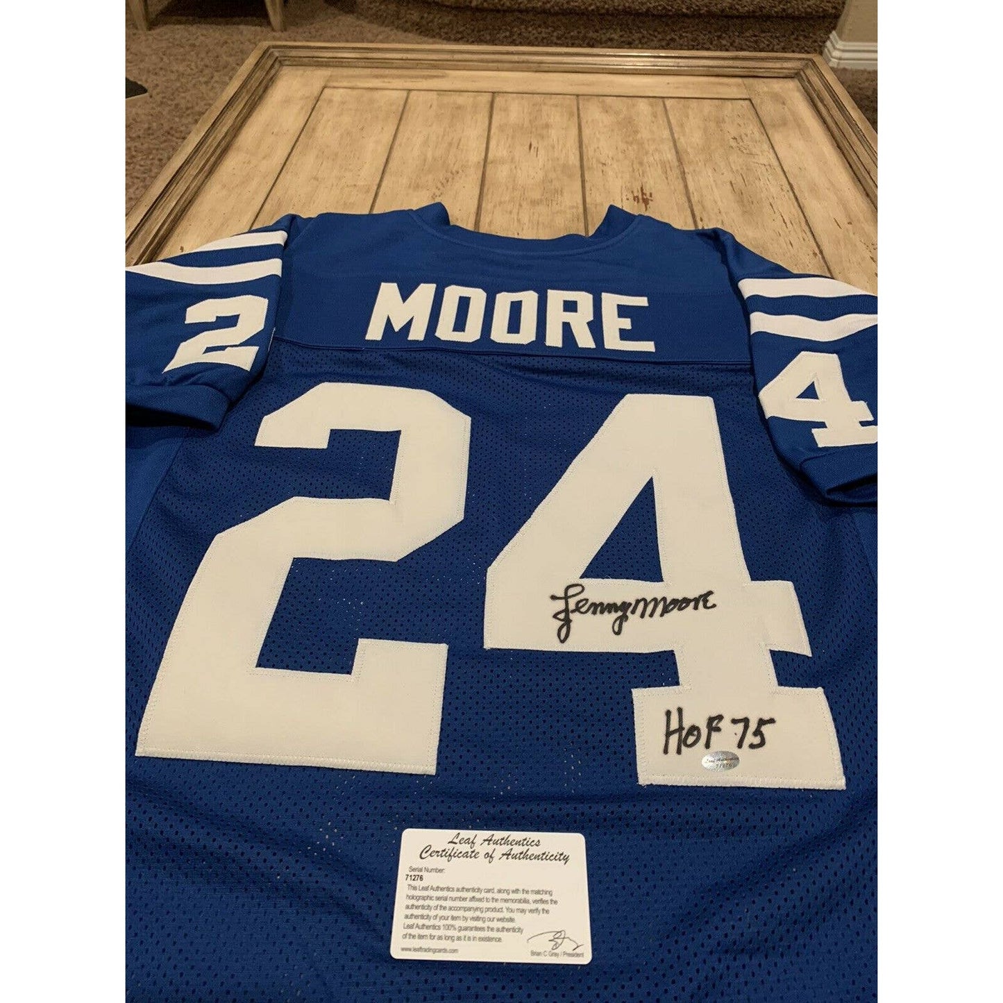 Lenny Moore Autographed/Signed Jersey LEAF COA Baltimore Indianapolis Colts - TreasuresEvolved