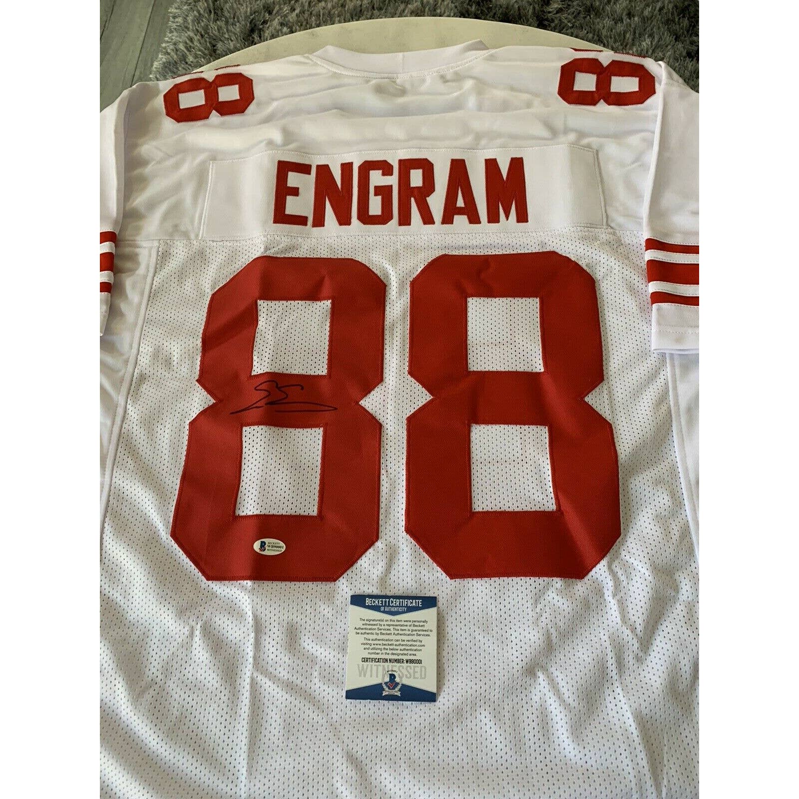 Evan Engram Autographed/Signed Jersey Beckett New York Giants Star TE Ole Miss - TreasuresEvolved