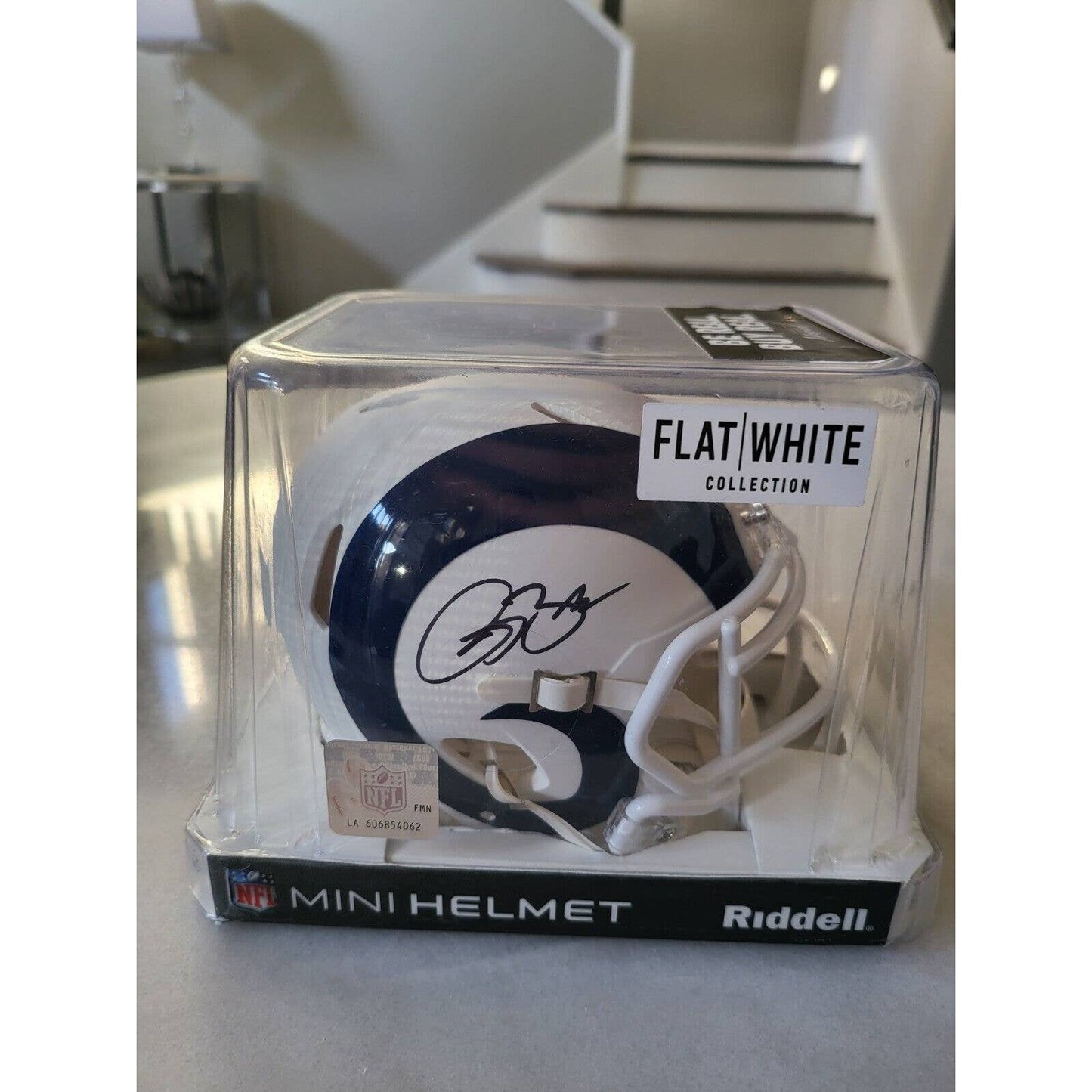 Isaac Bruce Autographed/Signed Mini Helmet FANATICS LA Rams Flat White - TreasuresEvolved