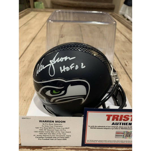 Warren Moon Autographed/Signed Mini Helmet TRISTAR COA Seattle Seahawks B - TreasuresEvolved