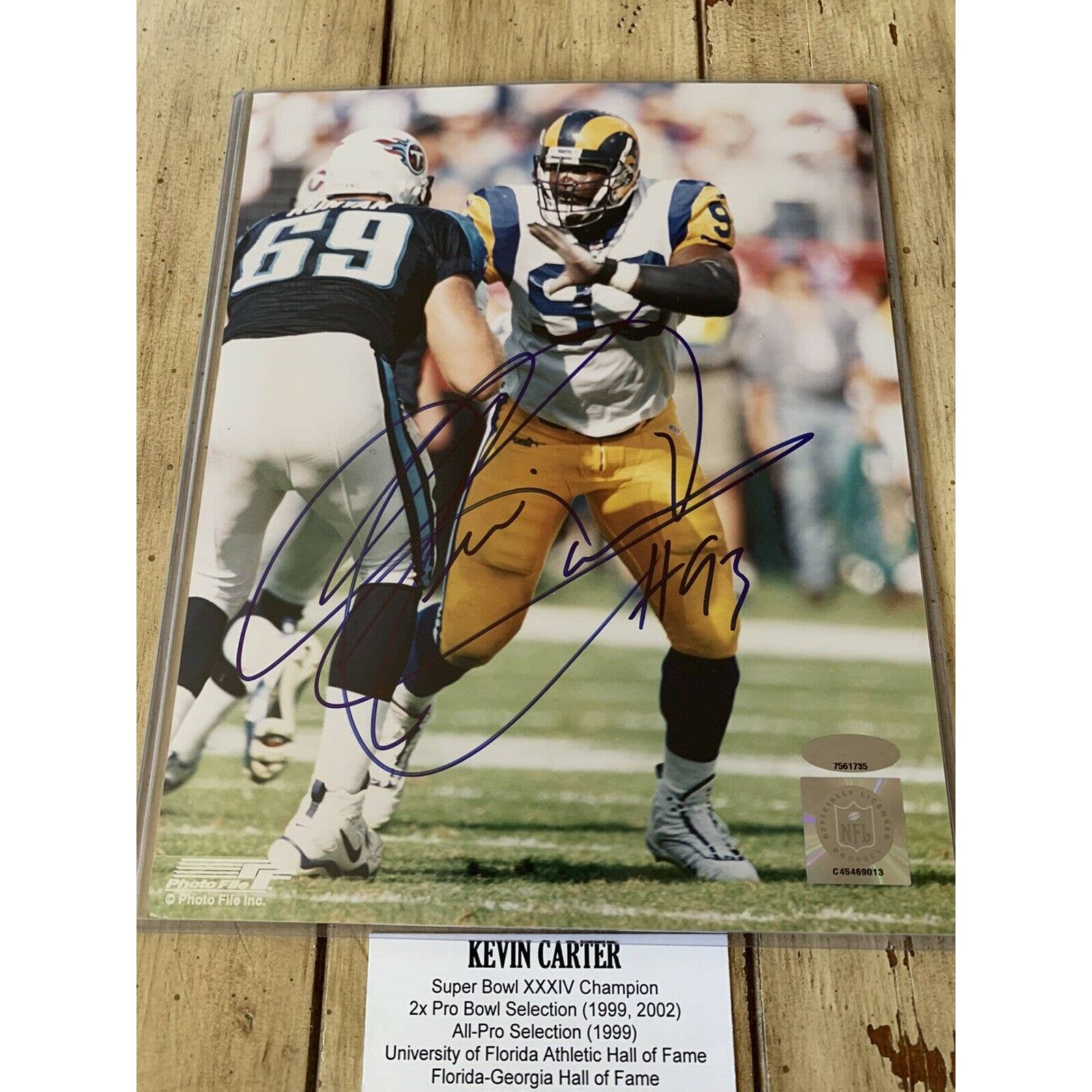 Kevin Carter Autographed/Signed 8x10 Photo TRISTAR St Louis Rams Los Angeles LA - TreasuresEvolved