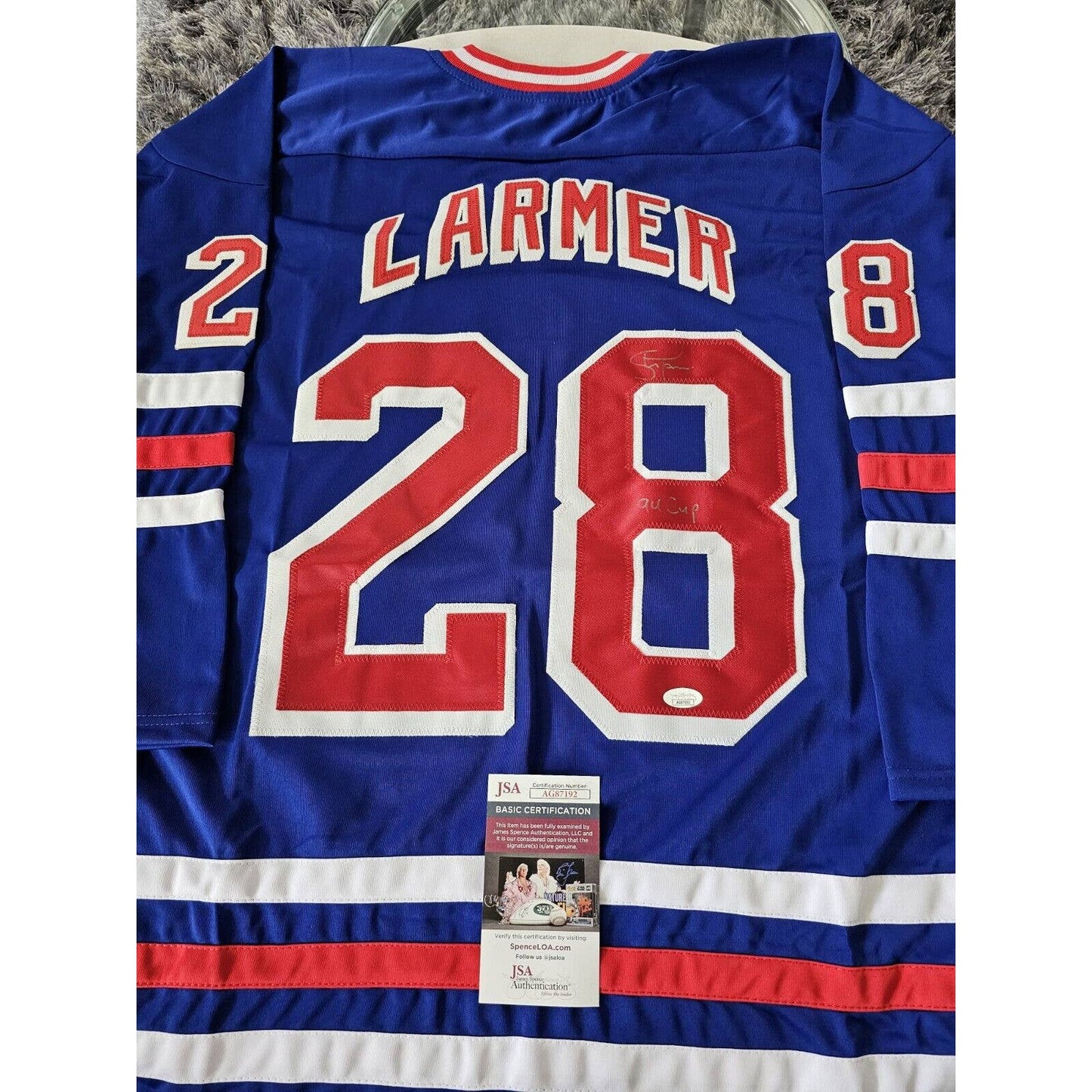 Steve Larmer Autographed/Signed Jersey JSA COA New York Rangers - TreasuresEvolved
