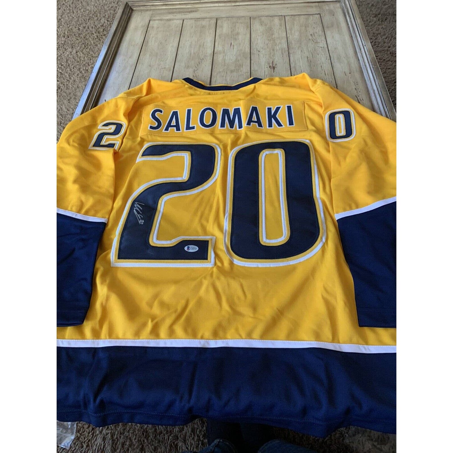 Miikka Salomaki Autographed/Signed Jersey Beckett Sticker Nashville Predators - TreasuresEvolved