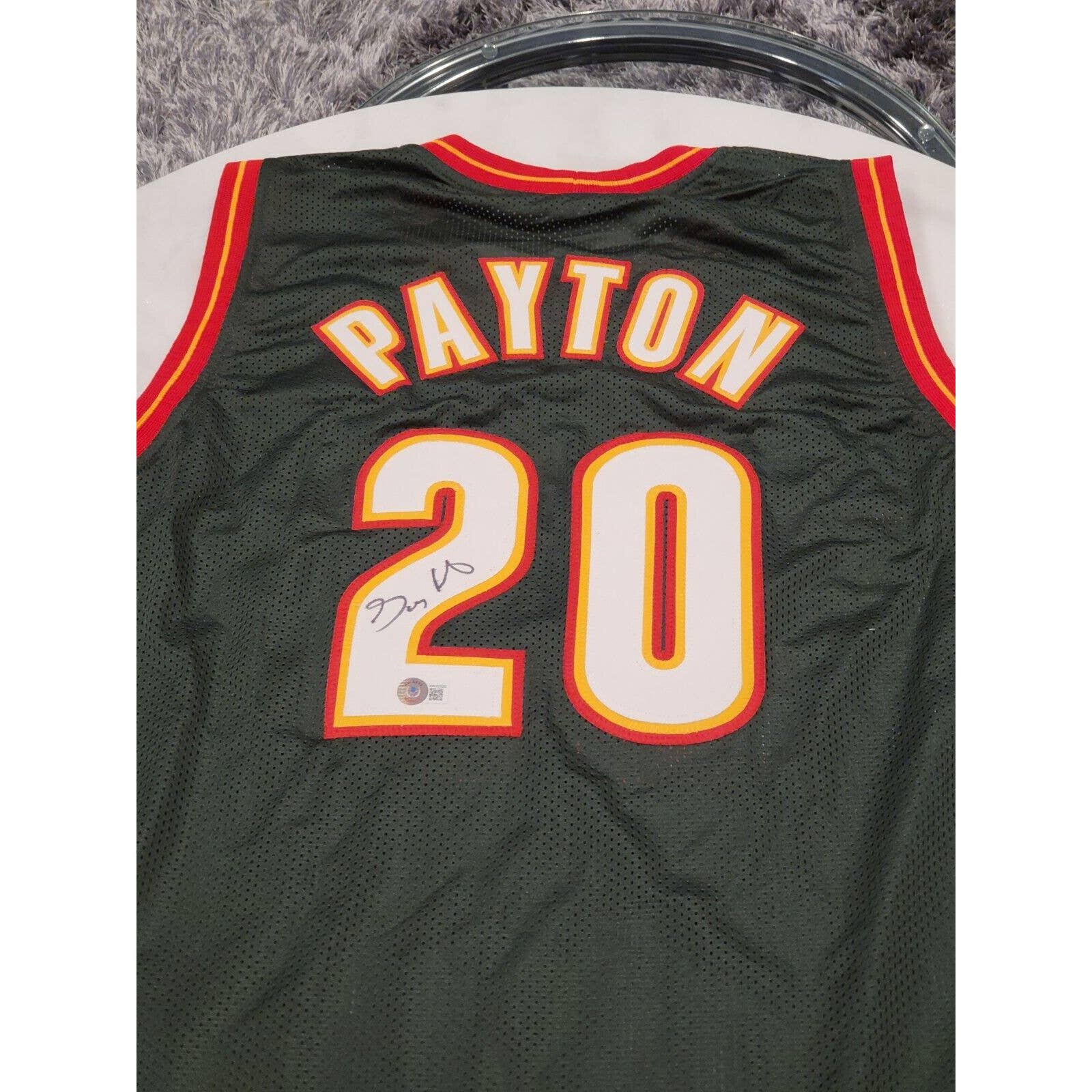 Gary Payton Autographed/Signed Jersey Beckett Sticker Seattle Supersonics - TreasuresEvolved