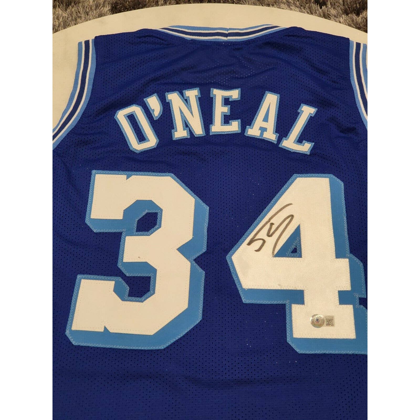 Shaquille O’Neal Autographed/Signed Jersey Beckett Sticker Los Angeles Lakers - TreasuresEvolved
