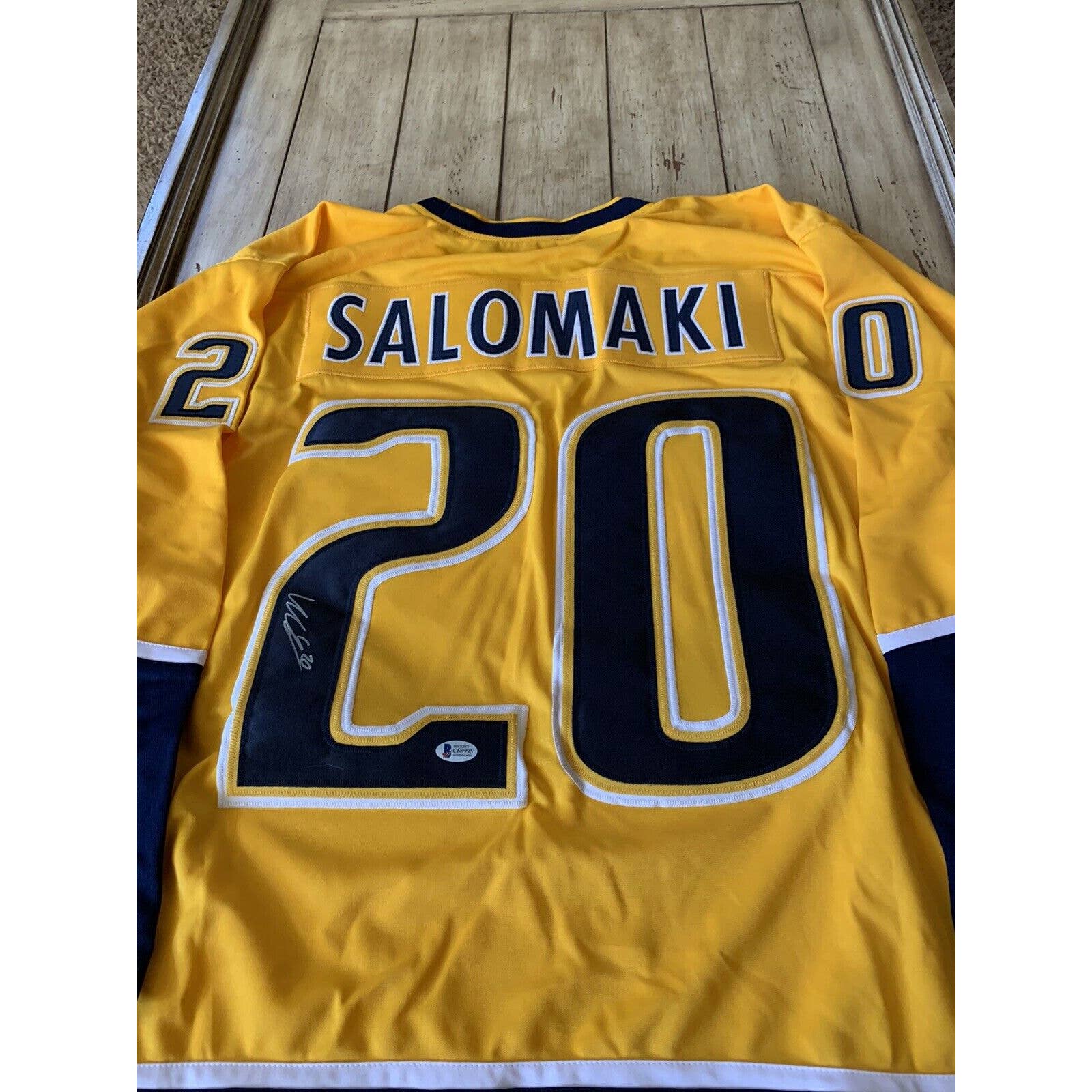 Miikka Salomaki Autographed/Signed Jersey Beckett Sticker Nashville Predators - TreasuresEvolved