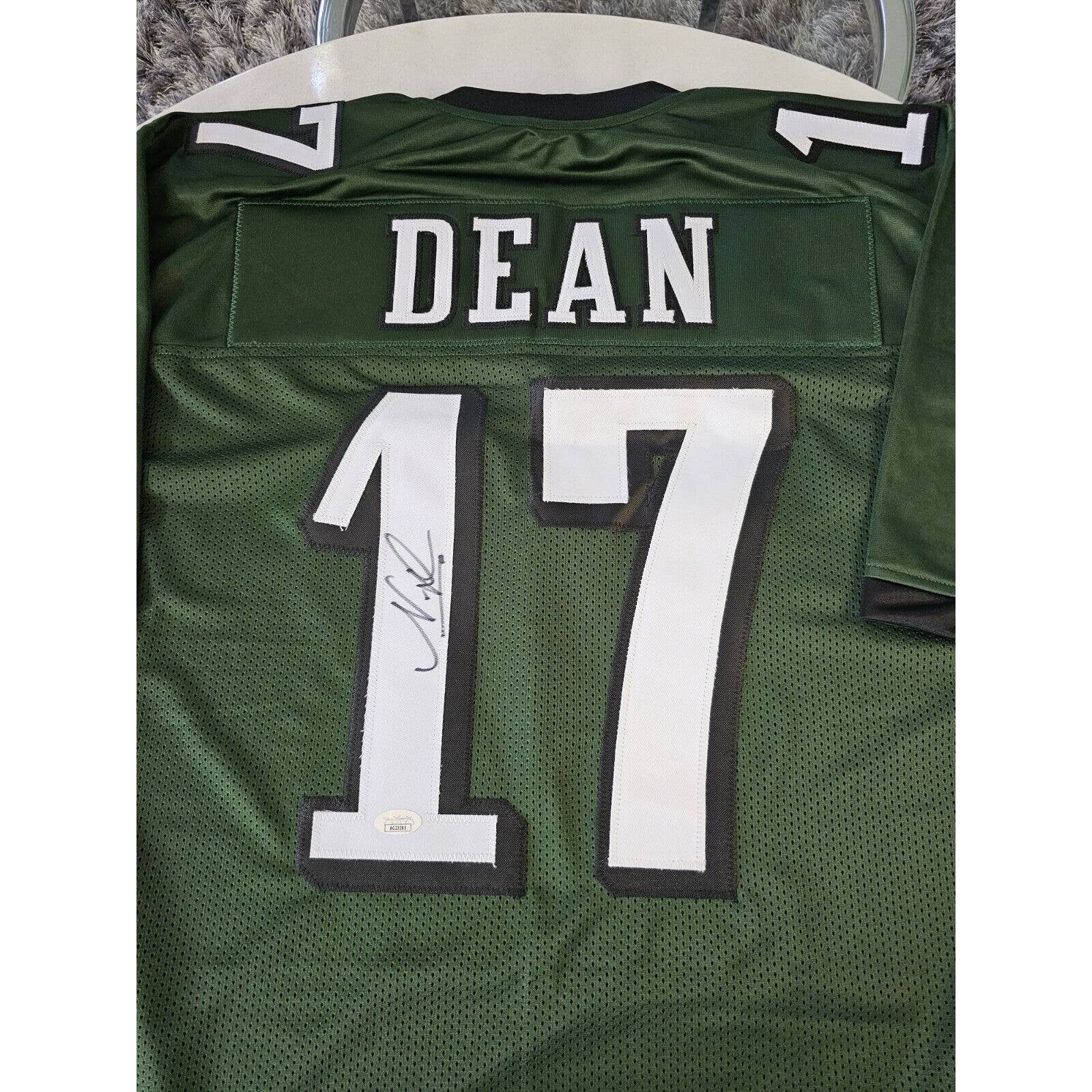 Nakobe Dean Autographed/Signed Jersey JSA Sticker Philadelphia Eagles - TreasuresEvolved