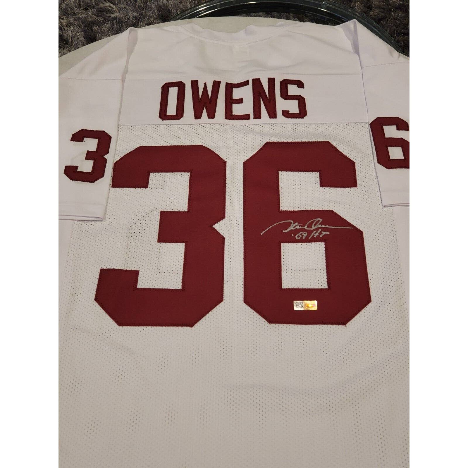 Steve Owens Autographed/Signed Jersey Oklahoma Sooners - TreasuresEvolved