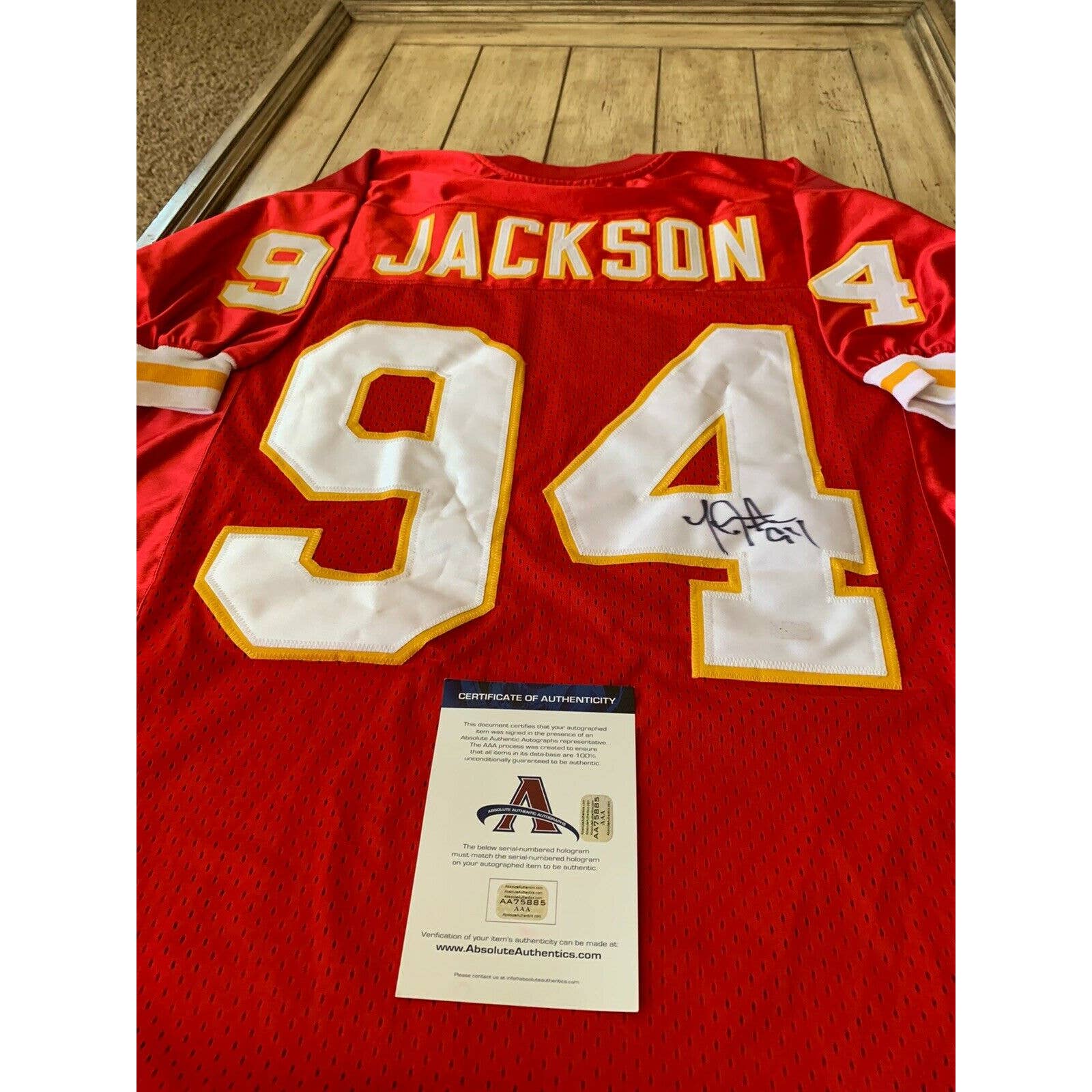 Tyson Jackson Autographed/Signed Jersey COA Kansas City Chiefs Pleas Read - TreasuresEvolved