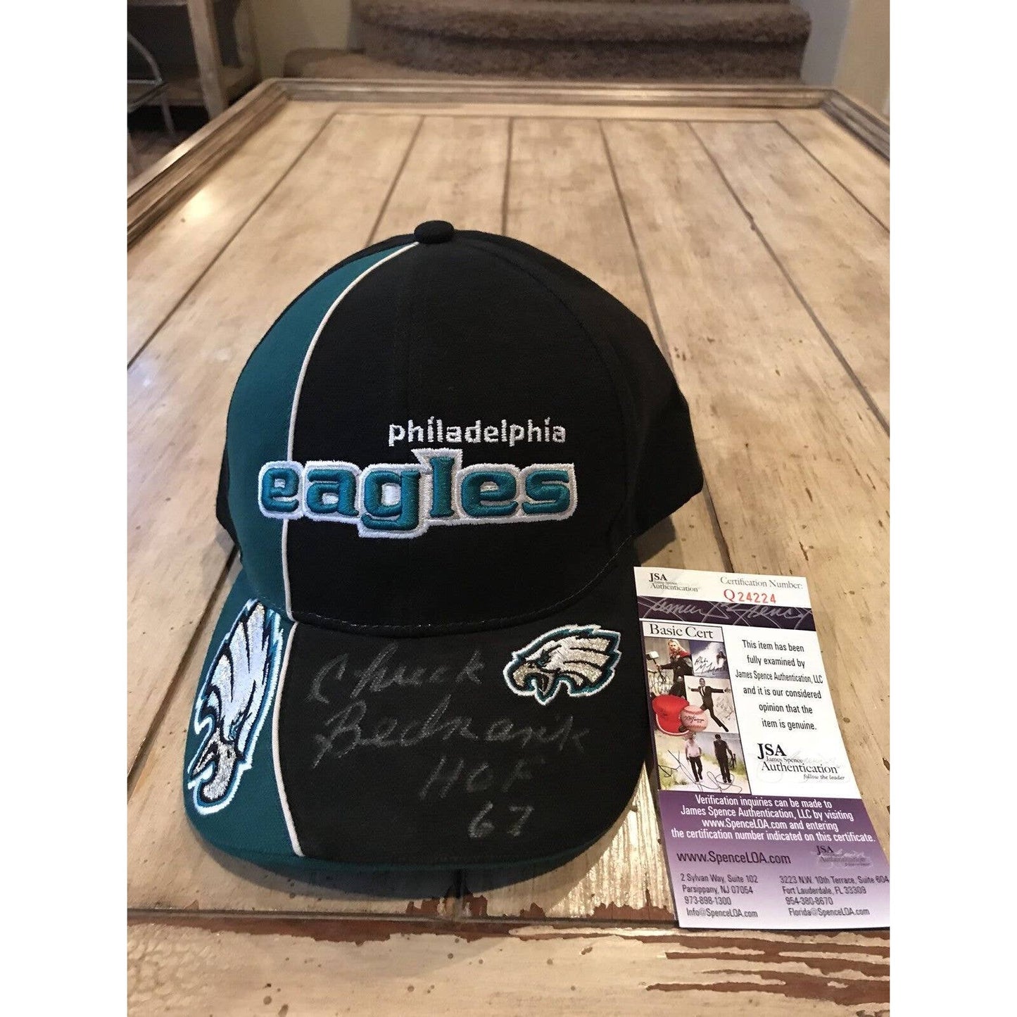 Chuck Bednarik Autographed/Signed Hat JSA COA Philadelphia Eagles HOF 67 - TreasuresEvolved