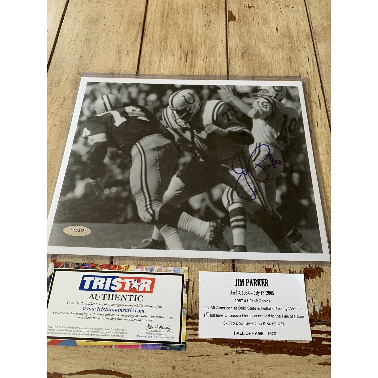 Jim Parker Autographed/Signed 8x10 Photo TRISTAR Baltimore Colts HOF - TreasuresEvolved