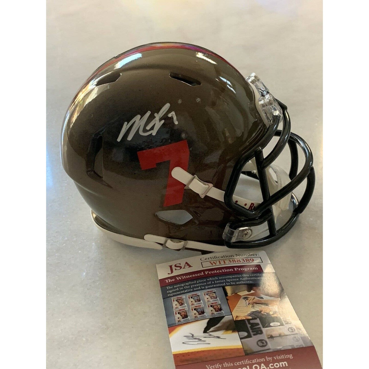 Michael Vick Autographed/Signed Mini Helmet JSA COA Atlanta Falcons PLEASE RED - TreasuresEvolved