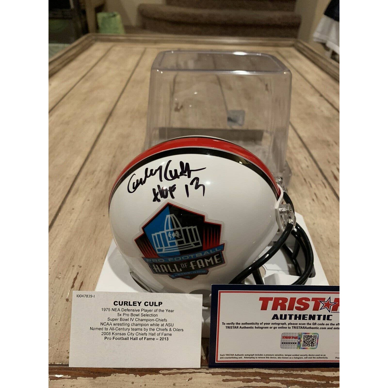 Curley Culp Autographed/Signed Mini Helmet TRISTAR COA Kansas City Chiefs HOF A - TreasuresEvolved