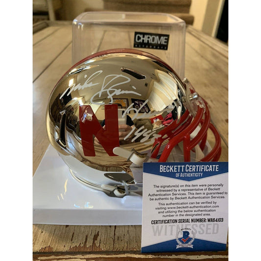 Mike Rozier Autographed/Signed Chrome Mini Helmet COA Nebraska Cornhuskers B - TreasuresEvolved