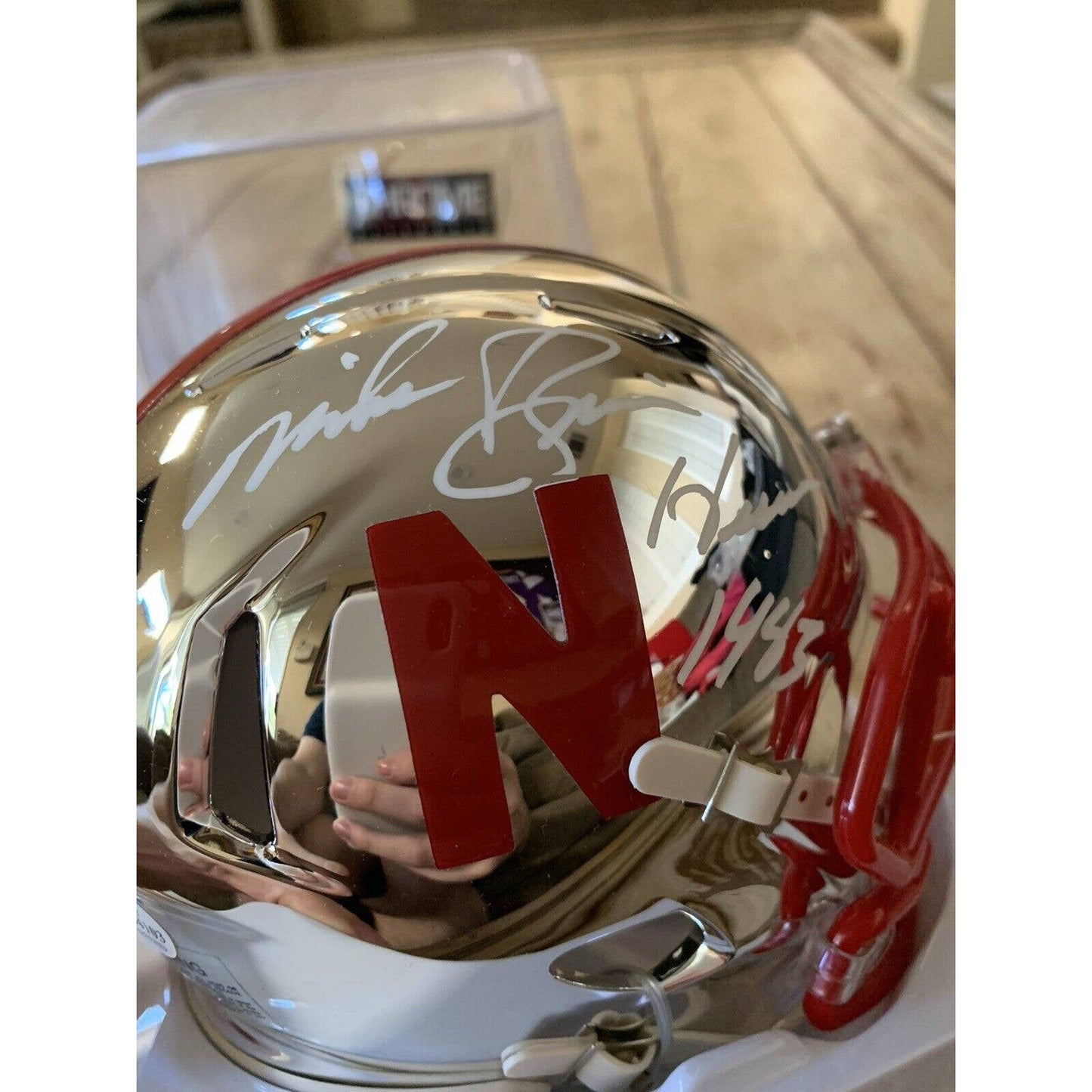 Mike Rozier Autographed/Signed Chrome Mini Helmet COA Nebraska Cornhuskers B - TreasuresEvolved