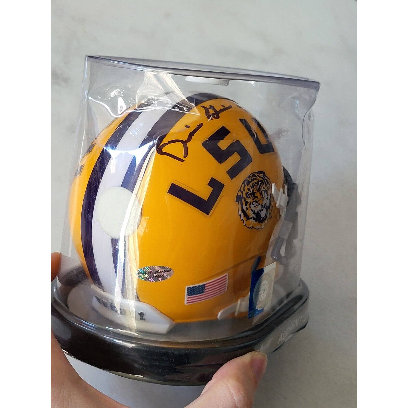 Derrius Guice Autographed/Signed Mini Helmet LSU Tigers - TreasuresEvolved