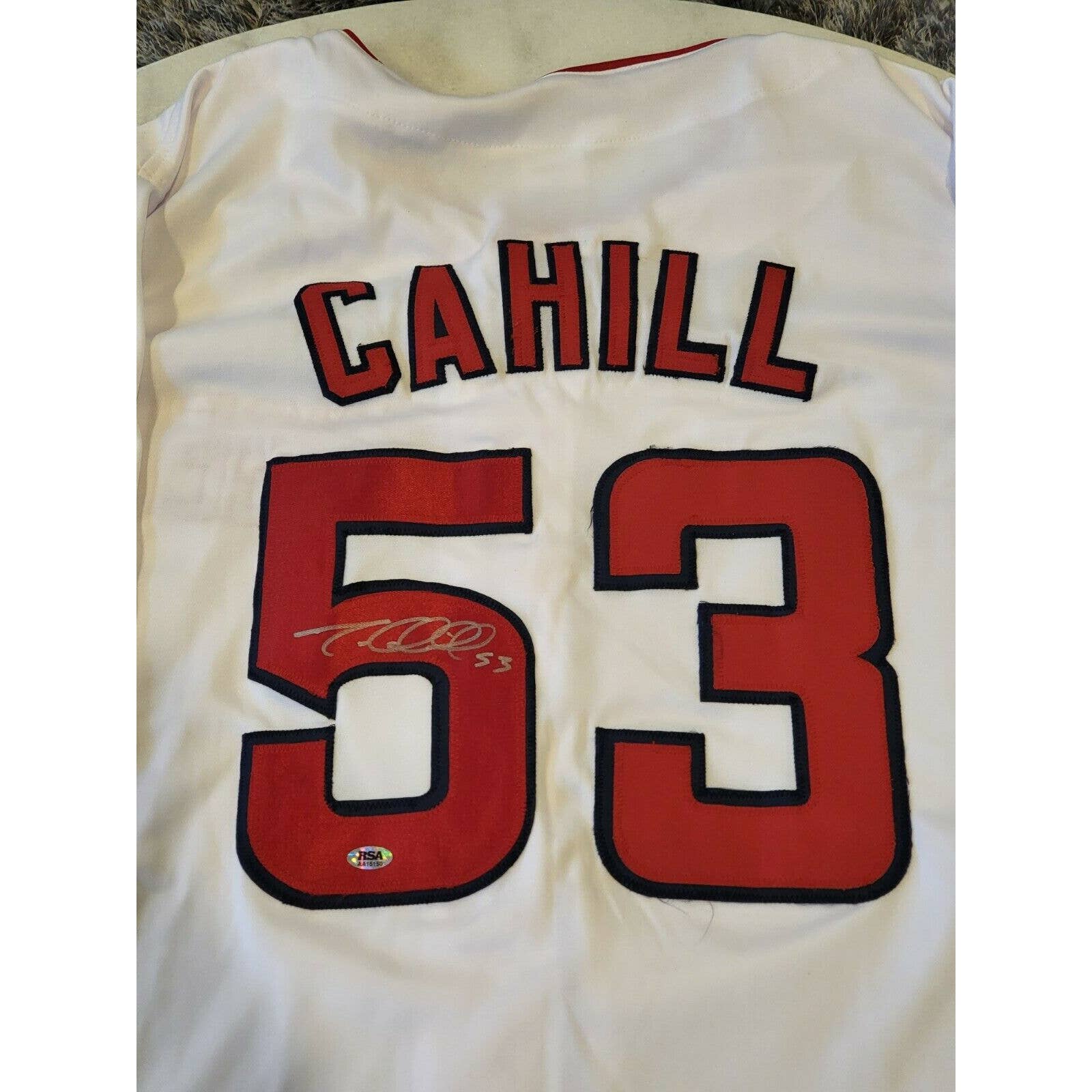 Trevor Cahill Autographed/Signed Jersey Sticker Los Angeles Angels - TreasuresEvolved