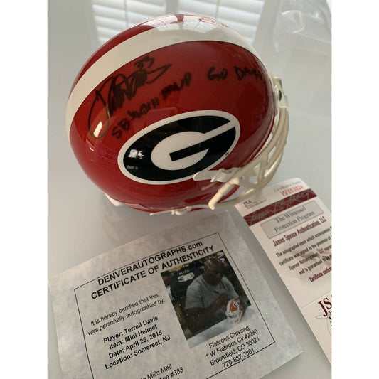 Terrell Davis Autographed/Signed Mini Helmet JSA COA Georgia Bulldogs - TreasuresEvolved