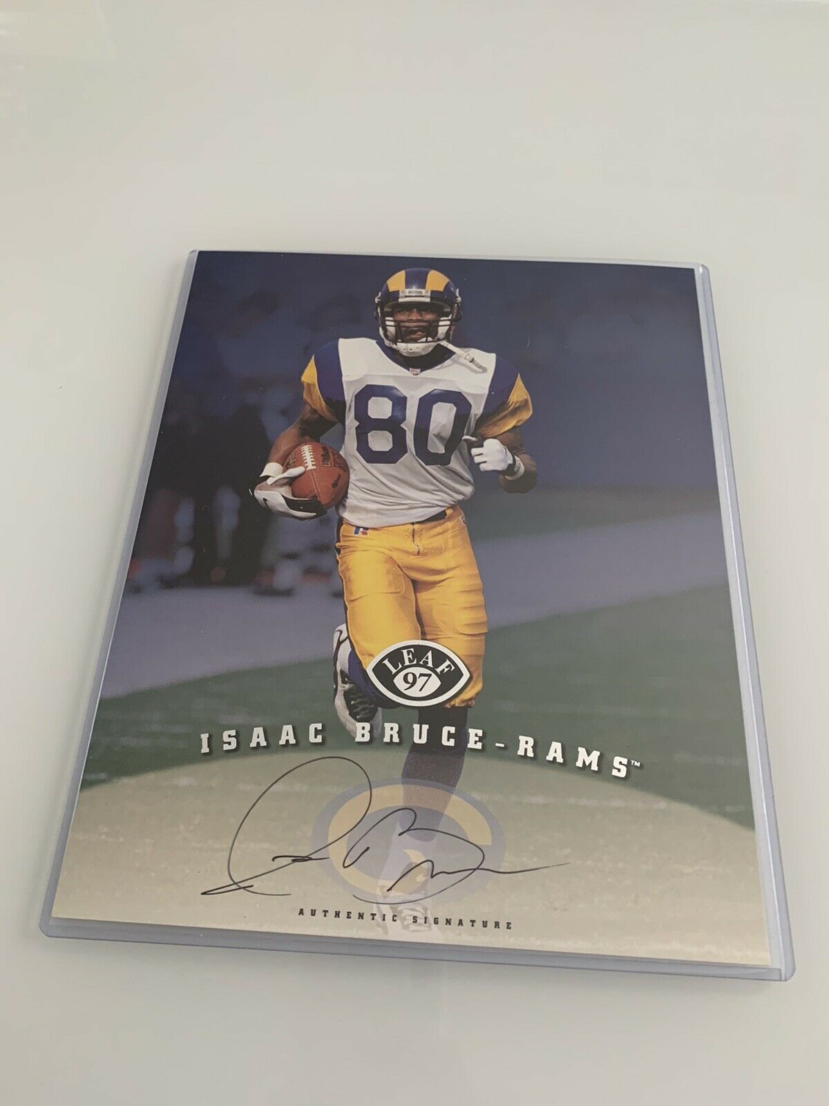 Isaac Bruce Los Angeles Rams LA Signed Autograph 1997 Leaf Signature 8x10 Photo - TreasuresEvolved