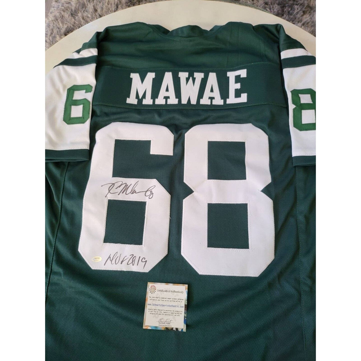Kevin Mawae Autographed/Signed Jersey Schwartz COA New York Jets NY - TreasuresEvolved