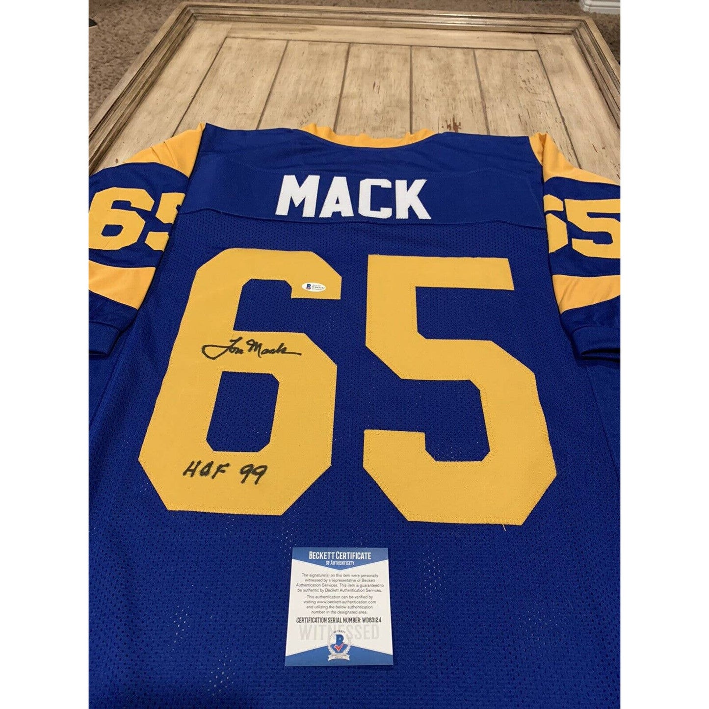 Tom Mack Autographed/Signed Jersey Beckett LA Los Angeles Rams - TreasuresEvolved
