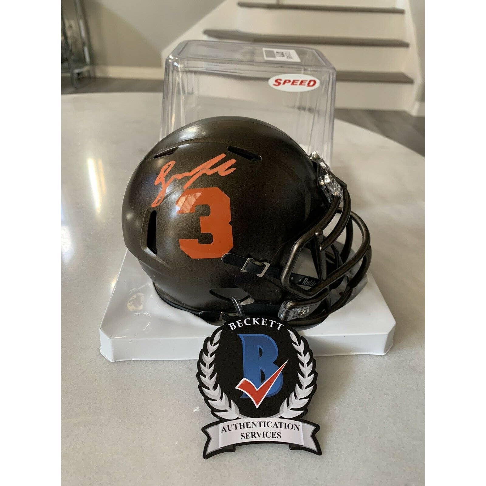 Drew Lock Autographed/Signed Mini Helmet Beckett COA Denver Broncos A - TreasuresEvolved