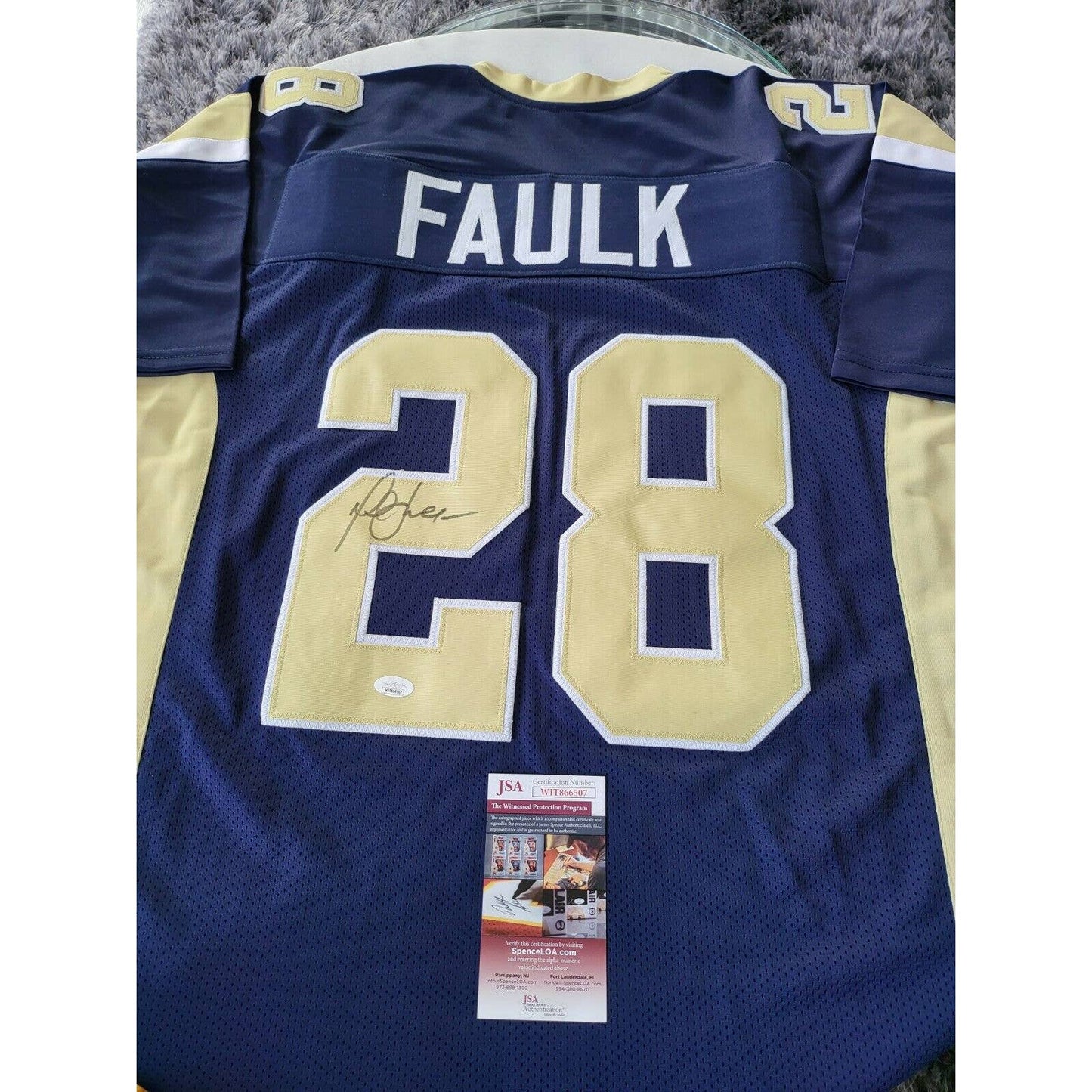 Marshall Faulk Autographed/Signed Jersey COA Los Angeles Rams LA - TreasuresEvolved